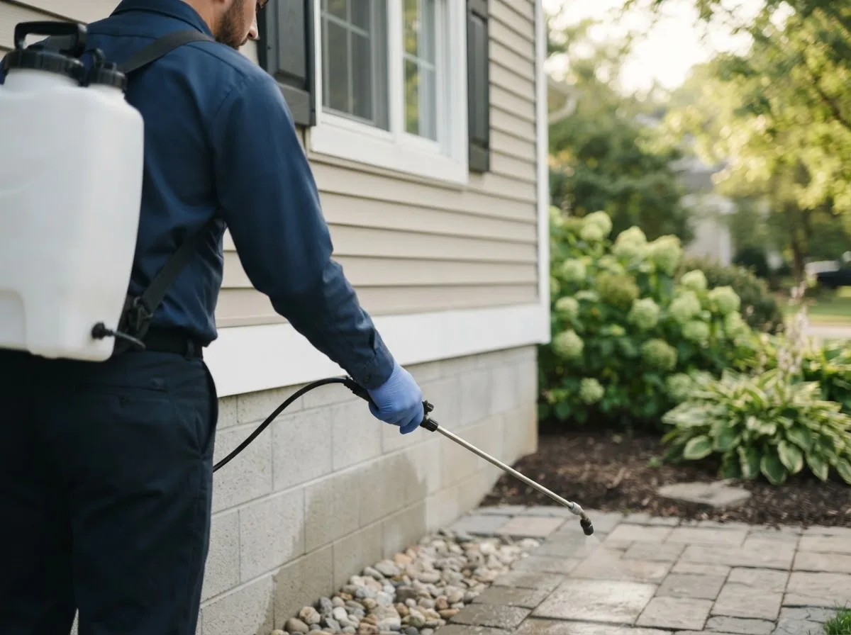 Pest control technician inspecting a home in Willmar, MN